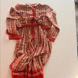 Ann Taylor Red and Beige Chain Print Blouse